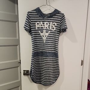Striped Navy and White Hooded Mini Dress - Paris Graphic